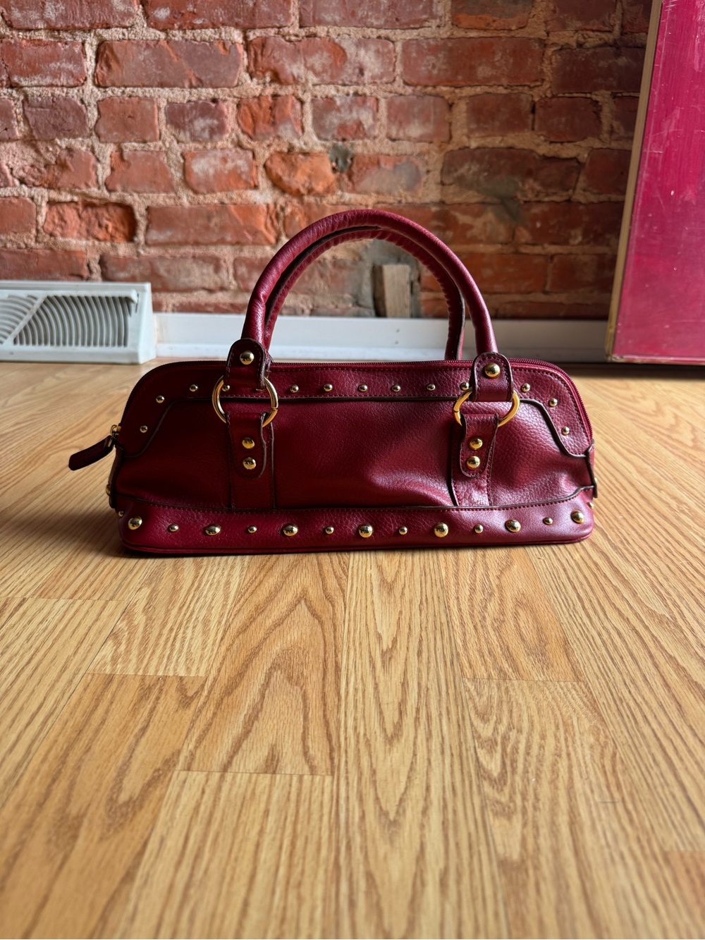 Bisou Bisou Studded Burgundy Leather Purse